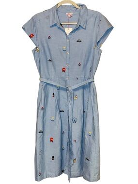 Cath Kidson London Map Shirt Dress Blue Oxford Cotton size UK 14 / US 10